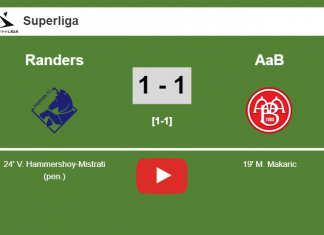 Randers and AaB draw 1-1 after 0/1 missed a penalty. HIGHLIGHT
