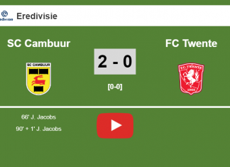 J. Jacobs scores a double to give a 2-0 to SC Cambuur over FC Twente. HIGHLIGHT