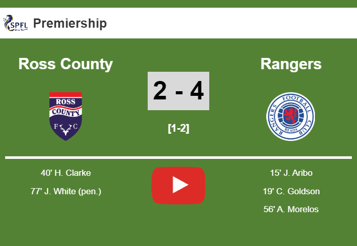 Rangers beats Ross County 4-2. HIGHLIGHT