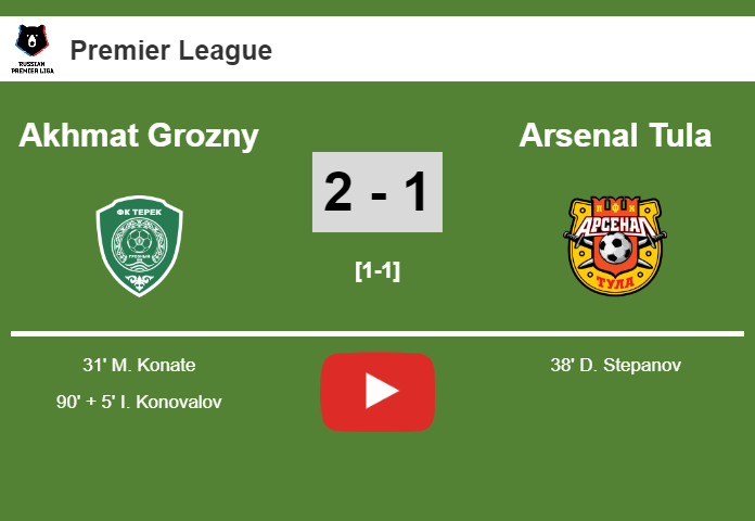 Akhmat Grozny grabs a 2-1 win against Arsenal Tula 2-1. HIGHLIGHT