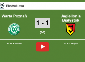 Warta Poznań and Jagiellonia Białystok draw 1-1 on Friday. HIGHLIGHT