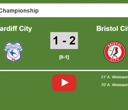 Bristol City tops Cardiff City 2-1 with A. Weimann scoring a double. HIGHLIGHT