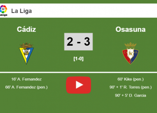 Osasuna overcomes Cádiz after recovering from a 2-1 deficit. HIGHLIGHT