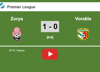 Zorya beats Vorskla 1-0 with a goal scored by R. Owusu. HIGHLIGHT