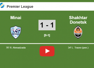 Minai and Shakhtar Donetsk draw 1-1 after 0/1 missed a penalty. HIGHLIGHT