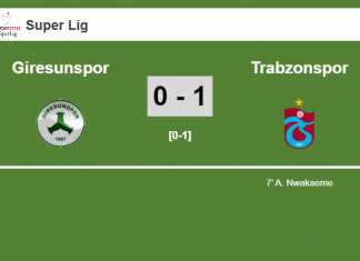 Trabzonspor prevails over Giresunspor 1-0 with a goal scored by A. Nwakaeme