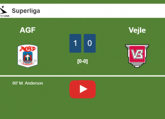 AGF beats Vejle 1-0 with a goal scored by M. Anderson. HIGHLIGHT