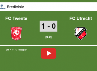 FC Twente tops FC Utrecht 1-0 with a late goal scored by R. Propper. HIGHLIGHT