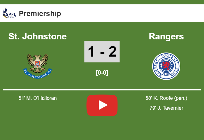 Rangers recovers a 0-1 deficit to prevail over St. Johnstone 2-1. HIGHLIGHT