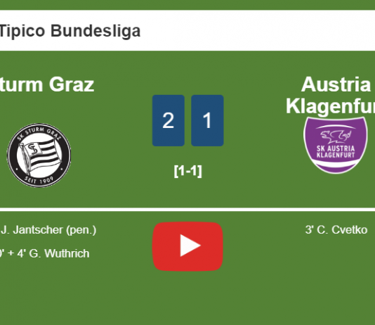 Sturm Graz recovers a 0-1 deficit to top Austria Klagenfurt 2-1. HIGHLIGHT