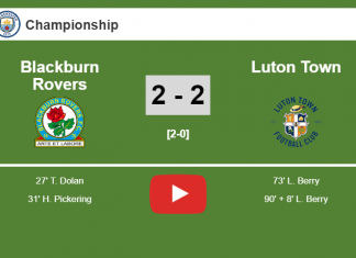 Luton Town manages to draw 2-2 with Blackburn Rovers after recovering a 0-2 deficit. HIGHLIGHT