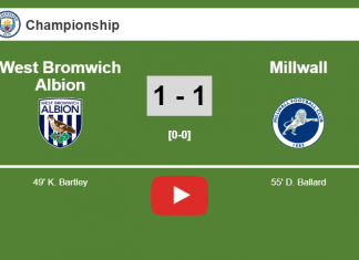 West Bromwich Albion and Millwall draw 1-1 after K. Grant missed a penalty. HIGHLIGHT