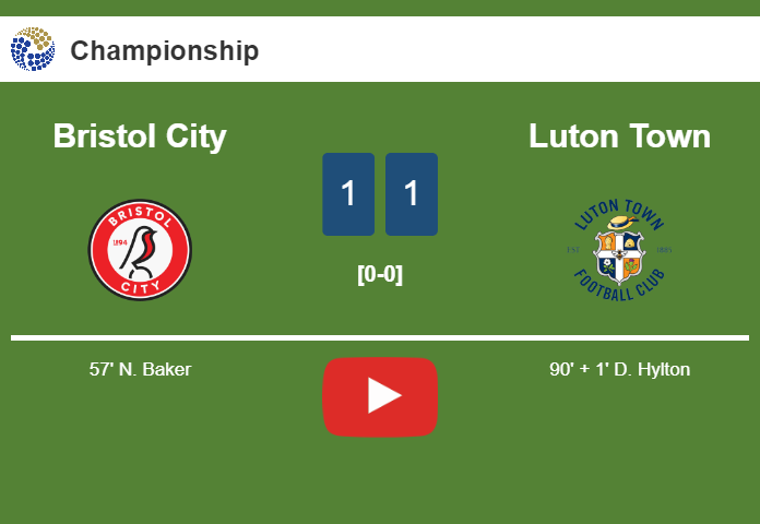 Luton Town snatches a draw against Bristol City. HIGHLIGHTS