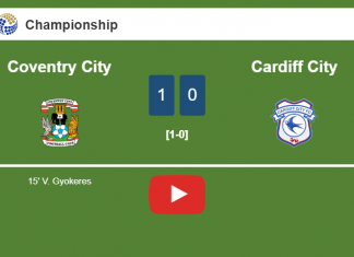 Coventry City conquers Cardiff City 1-0 with a goal scored by V. Gyokeres. HIGHLIGHTS
