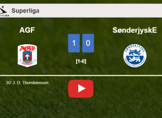 AGF beats SønderjyskE 1-0 with a goal scored by J. D. Thorsteinsson. HIGHLIGHTS