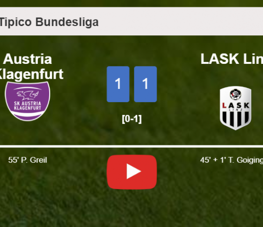Austria Klagenfurt and LASK Linz draw 1-1 on Sunday. HIGHLIGHTS