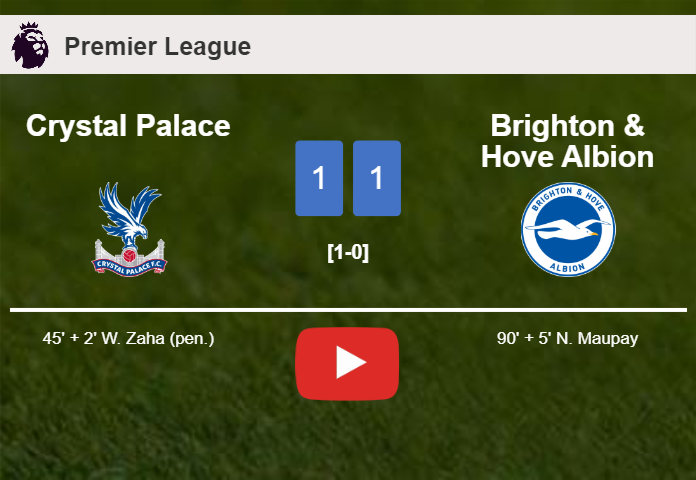 Brighton & Hove Albion steals a draw against Crystal Palace. HIGHLIGHTS