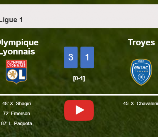 Olympique Lyonnais overcomes Troyes 3-1 after recovering from a 0-1 deficit. HIGHLIGHTS