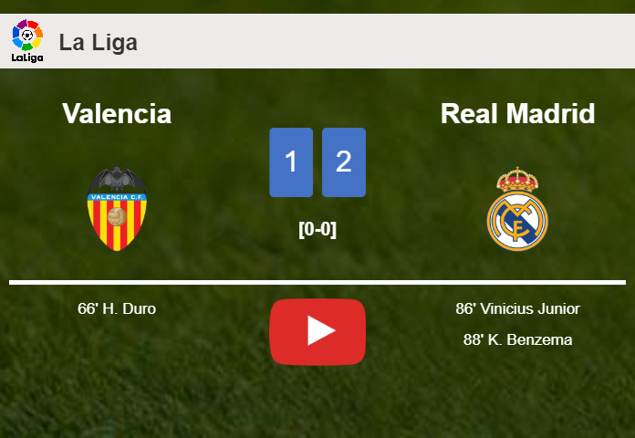 Real Madrid recovers a 0-1 deficit to prevail over Valencia 2-1. HIGHLIGHTS