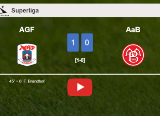 AGF prevails over AaB 1-0 with a goal scored by F. Brandhof. HIGHLIGHTS