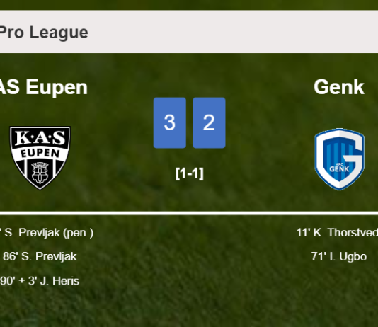 AS Eupen defeats Genk after recovering from a 1-2 deficit