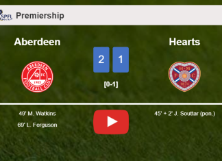 Aberdeen recovers a 0-1 deficit to defeat Hearts 2-1. HIGHLIGHTS