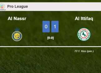 Al Ittifaq beats Al Nassr 1-0 with a goal scored by F. Kiss