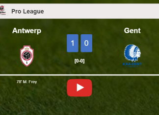 Antwerp defeats Gent 1-0 with a goal scored by M. Frey. HIGHLIGHTS