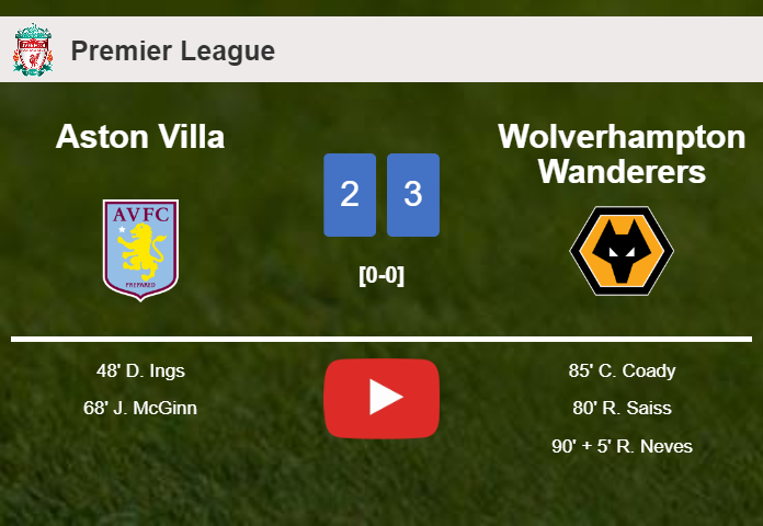 Wolverhampton Wanderers prevails over Aston Villa after recovering from a 2-1 deficit. HIGHLIGHTS