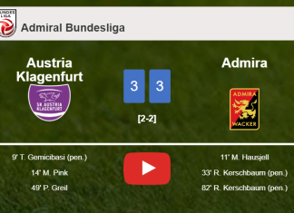 Austria Klagenfurt and Admira draw a exciting match 3-3 on Saturday. HIGHLIGHTS