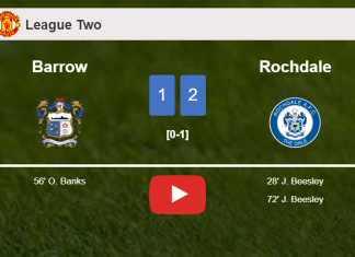 Rochdale conquers Barrow 2-1 with J. Beesley scoring a double. HIGHLIGHTS
