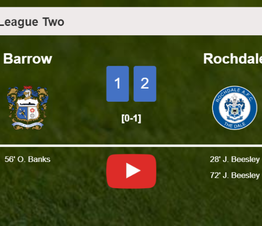 Rochdale conquers Barrow 2-1 with J. Beesley scoring a double. HIGHLIGHTS