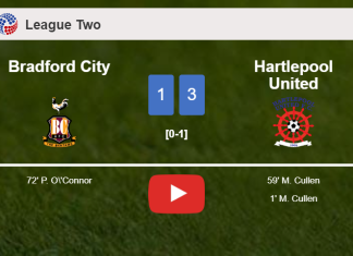 Hartlepool United defeats Bradford City 3-1. HIGHLIGHTS