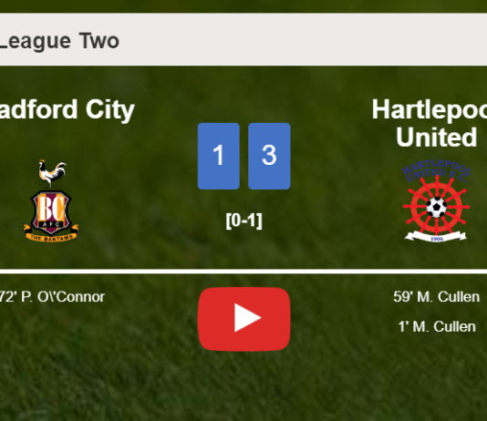 Hartlepool United defeats Bradford City 3-1. HIGHLIGHTS