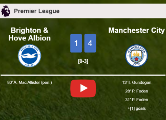 Manchester City defeats Brighton & Hove Albion 4-1. HIGHLIGHTS