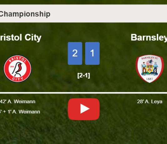 Bristol City recovers a 0-1 deficit to best Barnsley 2-1 with A. Weimann scoring a double. HIGHLIGHTS