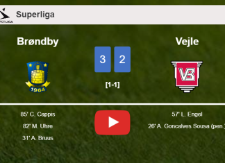 Brøndby tops Vejle after recovering from a 1-2 deficit. HIGHLIGHTS