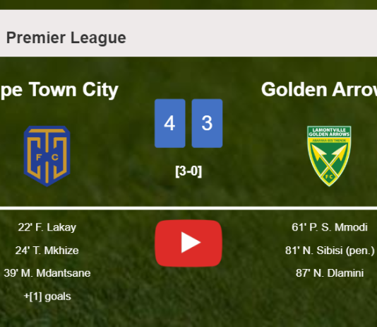 Cape Town City prevails over Golden Arrows 4-3. HIGHLIGHTS