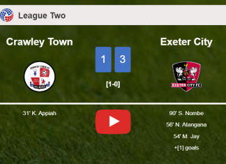 Exeter City overcomes Crawley Town 3-1 after recovering from a 0-1 deficit. HIGHLIGHTS