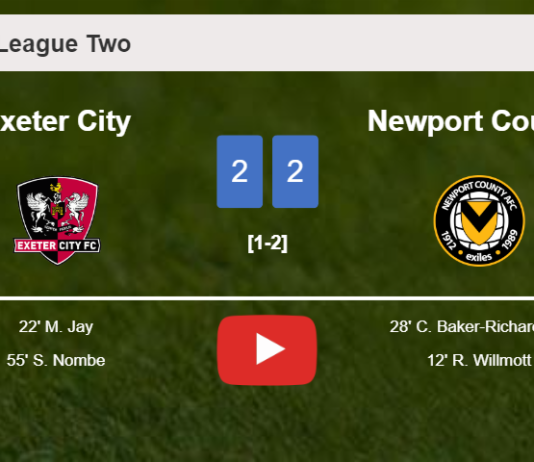 Exeter City and Newport County draw 2-2 on Saturday. HIGHLIGHTS