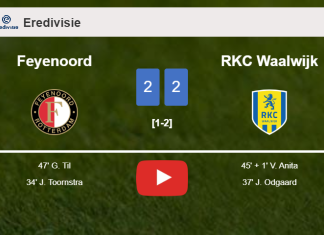 Feyenoord and RKC Waalwijk draw 2-2 on Saturday. HIGHLIGHTS