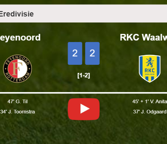 Feyenoord and RKC Waalwijk draw 2-2 on Saturday. HIGHLIGHTS