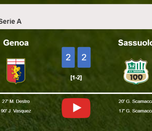 Genoa manages to draw 2-2 with Sassuolo after recovering a 0-2 deficit. HIGHLIGHTS