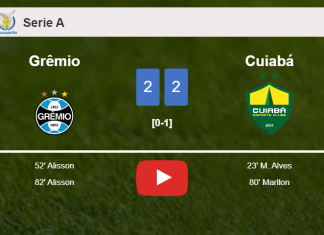 Grêmio and Cuiabá draw 2-2 on Thursday. HIGHLIGHTS