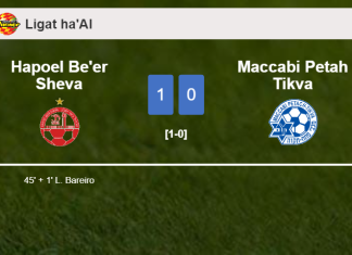 Hapoel Be'er Sheva tops Maccabi Petah Tikva 1-0 with a goal scored by L. Bareiro