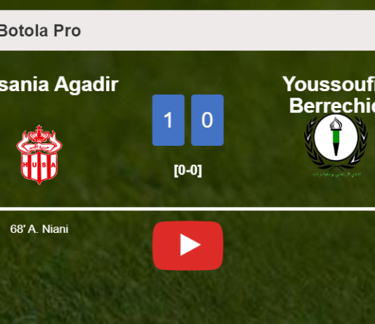 Hassania Agadir defeats Youssoufia Berrechid 1-0 with a goal scored by A. Niani. HIGHLIGHTS