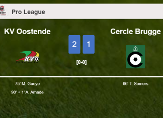 KV Oostende recovers a 0-1 deficit to prevail over Cercle Brugge 2-1
