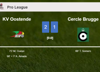 KV Oostende recovers a 0-1 deficit to defeat Cercle Brugge 2-1