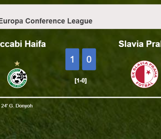 Maccabi Haifa beats Slavia Praha 1-0 with a goal scored by G. Donyoh