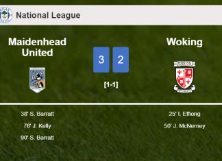 Maidenhead United demolishes Woking 3-2 with 2 goals from S. Barratt